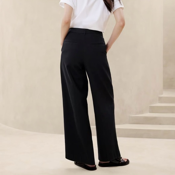 Banana Republic Explorer Nouve Wide Leg Pleated Pants Black 8 Cotton - Picture 3 of 12